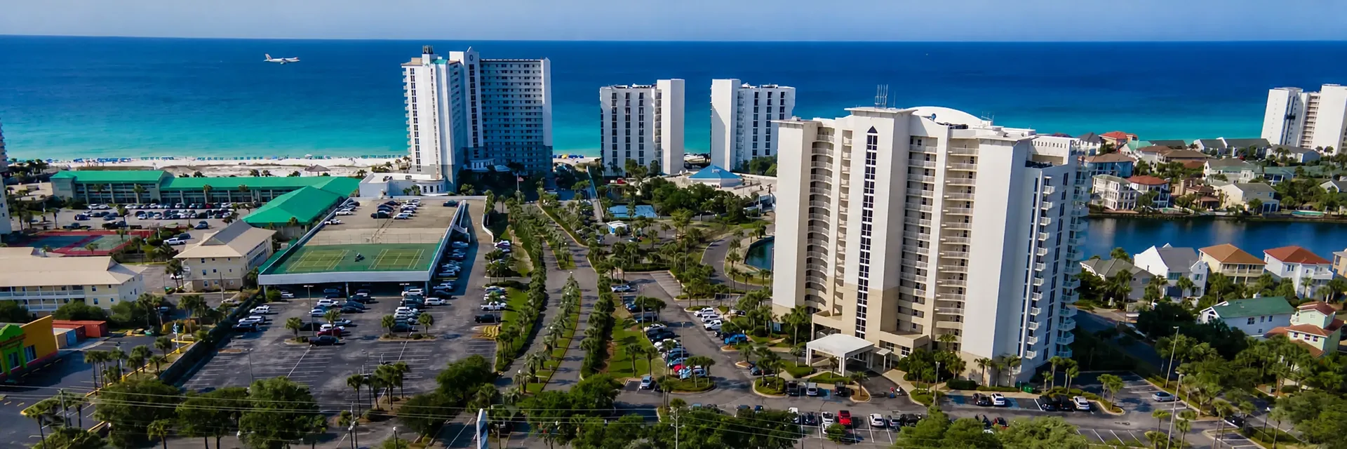 Aerial view of the beach and emerald Gulf water in Destin Florida